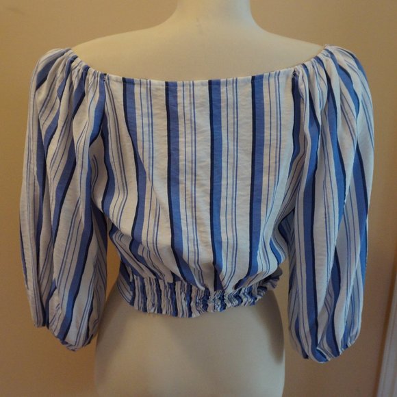Blue/White Stripped Crop Top - Picture 2 of 3